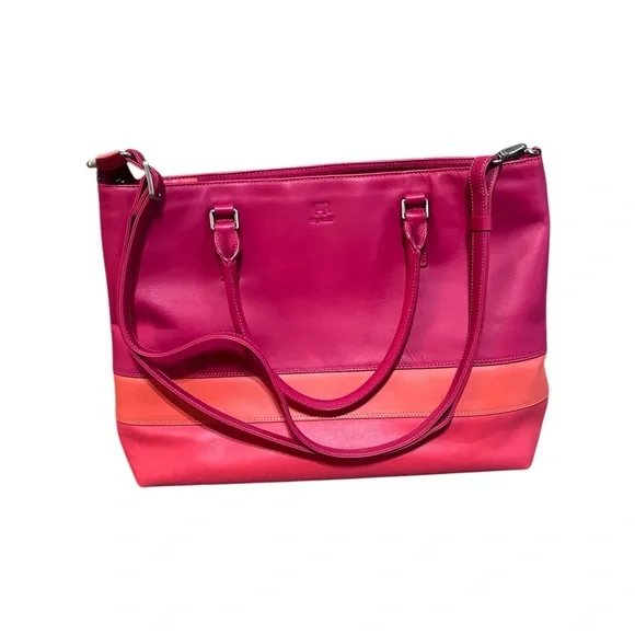 Mywalit pink red and orange leather purse with shoulder strap - Picture 5 of 6